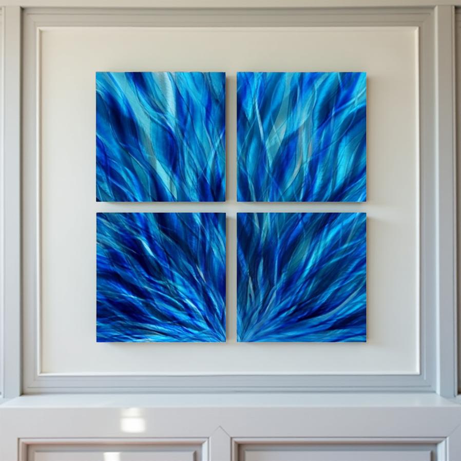Azure Meditation - 4-Piece Metal Wall Art 12"x12"