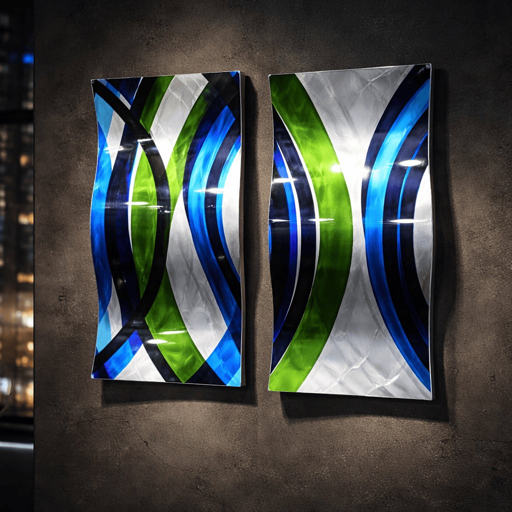 Emerald Current - Metal Wave Wall Art Set of 2 (23"x12" each) (gem w30)
