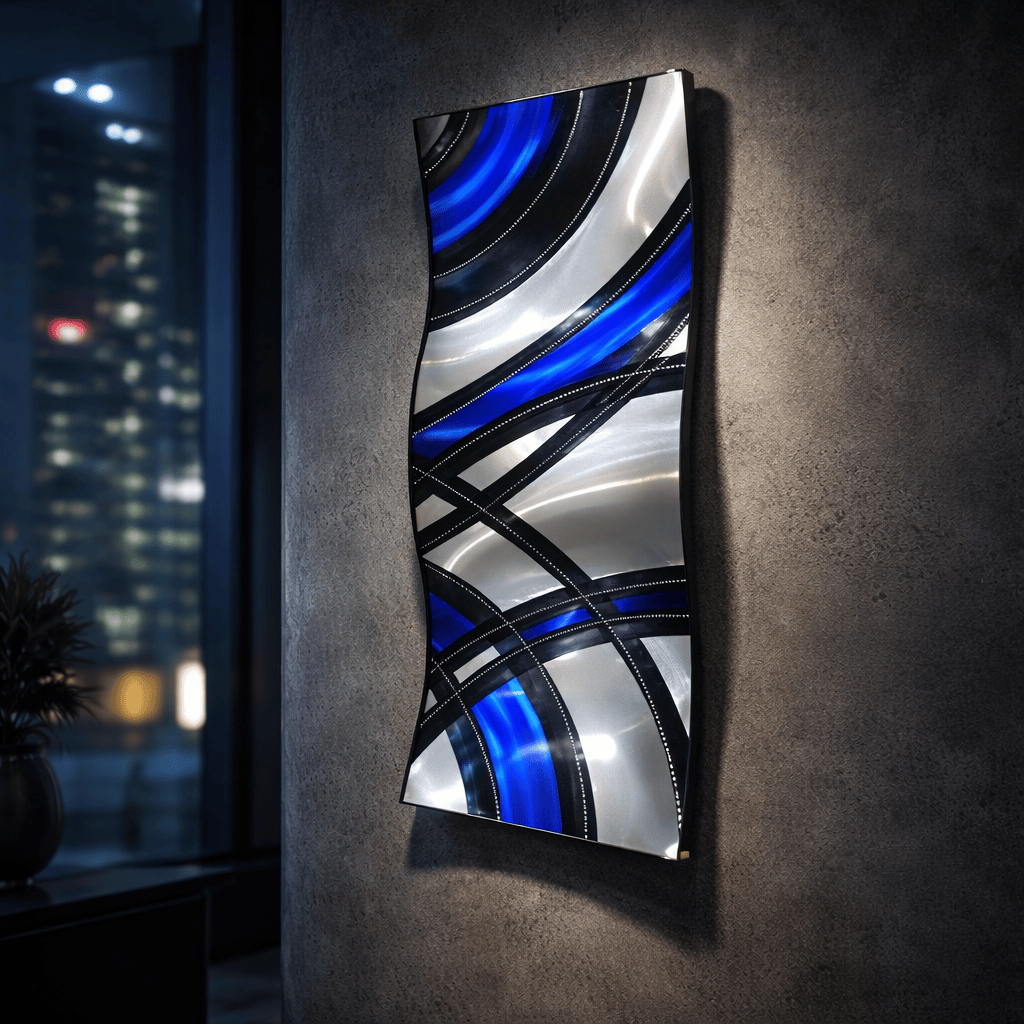 Cobalt Crossing - Metal Wave Wall Art 10"x23"  (w225)