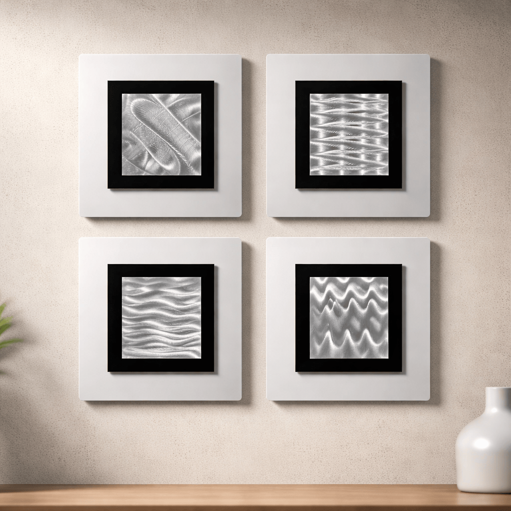 Still Waters Gallery - 4-Panel Framed Metal Wall Art Set 12"x12" Each