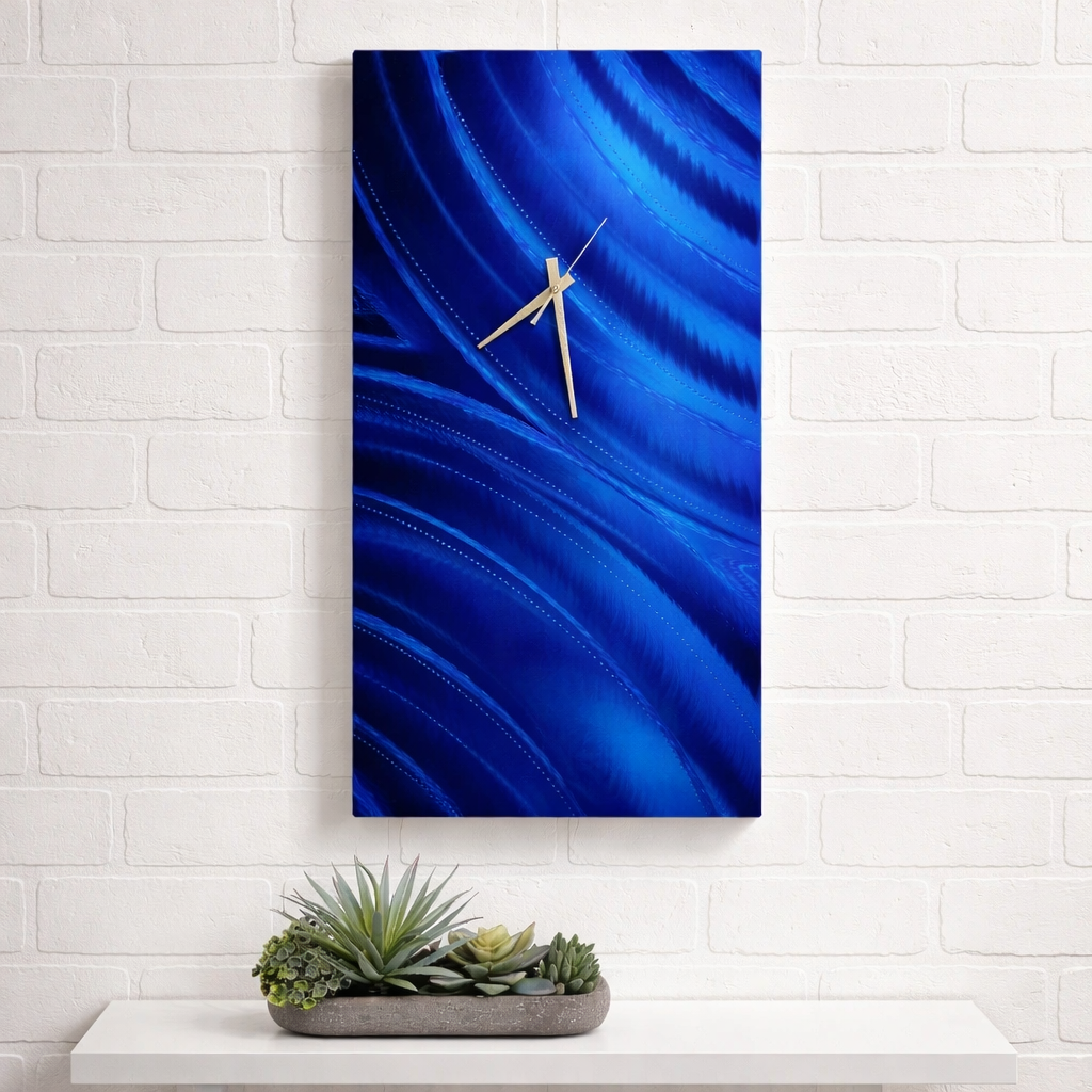 Azure Drift - Metal Wall Clock 11"x24"  (c25)