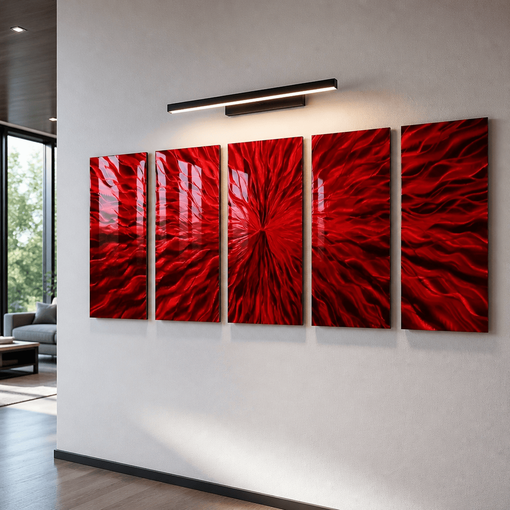 Scarlet Surge - 5-Panel Metal Wall Art 24"x64"