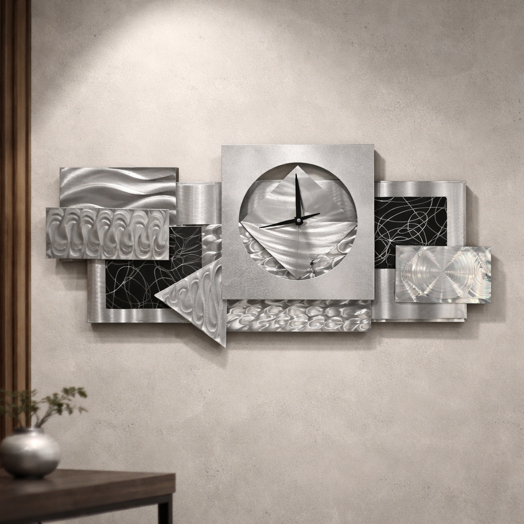 Silent Geometry - Metal Wall Clock 12"x36" (reunited)