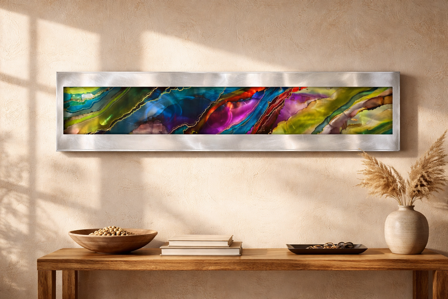Vivid Cascade - Metal Wave Wall Art 10"x46"