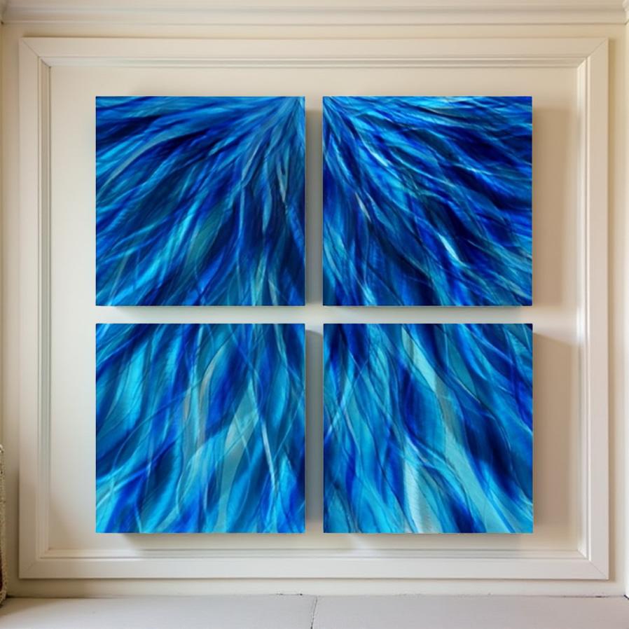 Azure Meditation - 4-Piece Metal Wall Art 12"x12"
