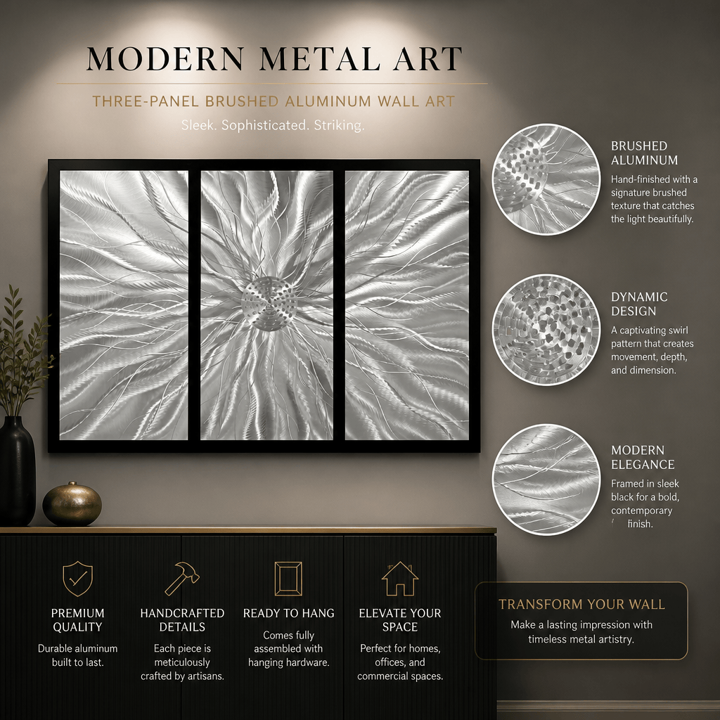 The Emanation - Three-Panel Brushed Aluminum Wall Art 27"x40"