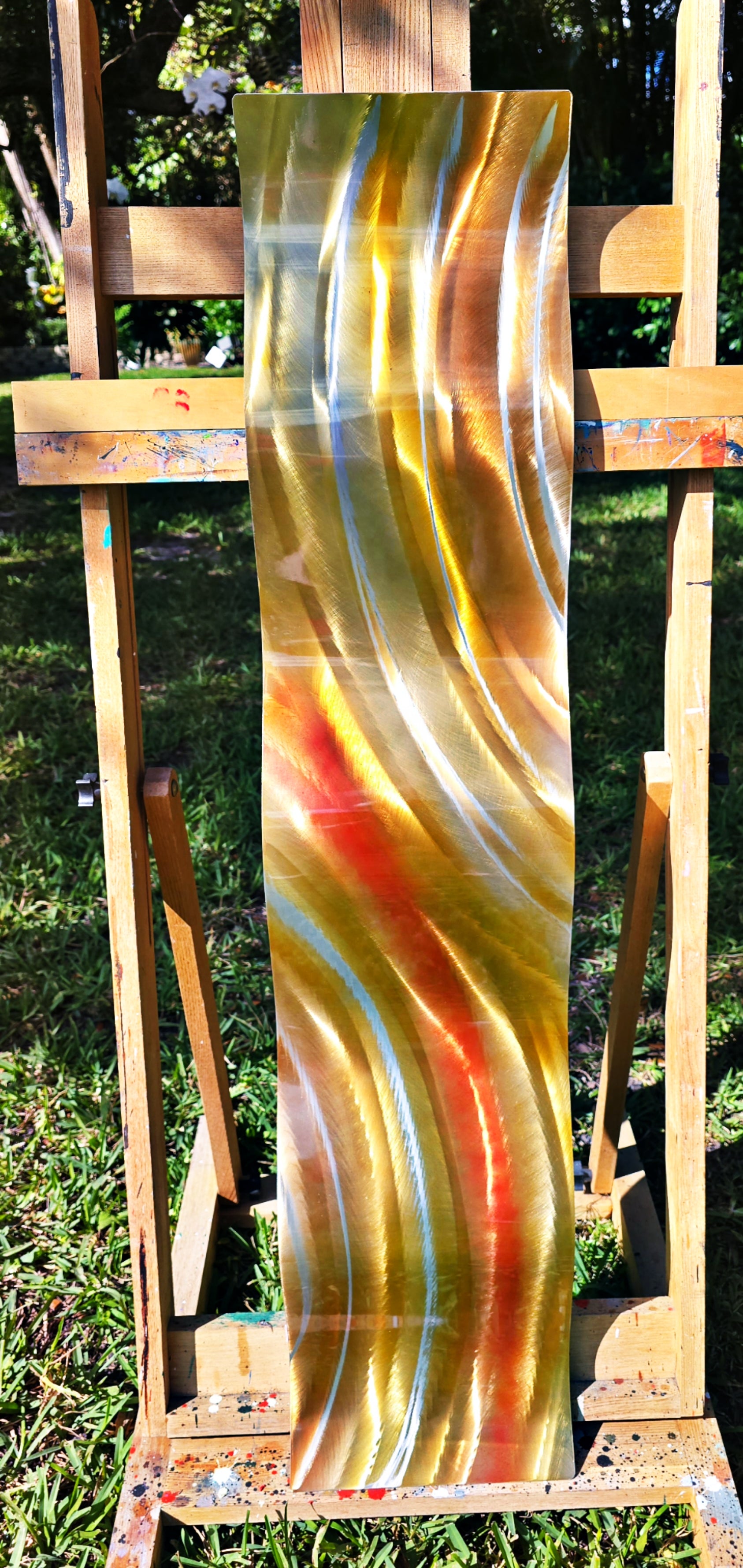 Golden Cascade - Metal Wave Art 10"x46"