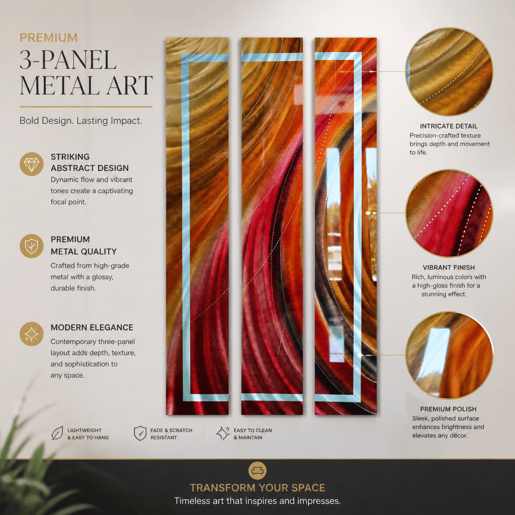 The Wildfire - 3-Panel Metal Wall Art 8"x48" (each)