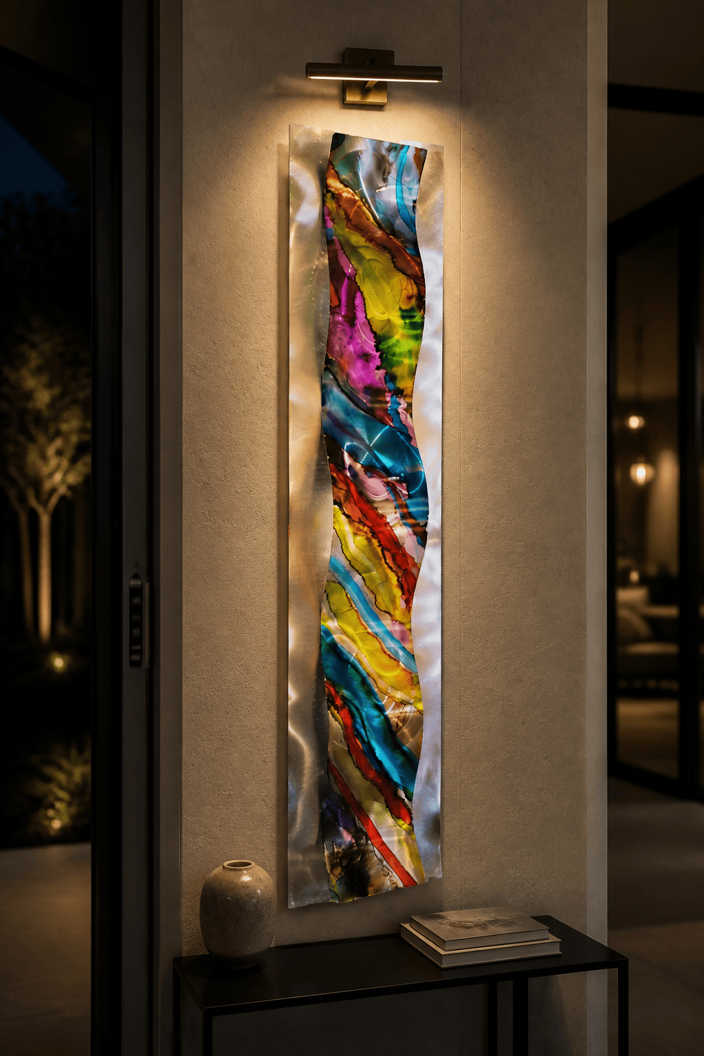 Rainbow Drift - Metal Wave Wall Art 47"x10"