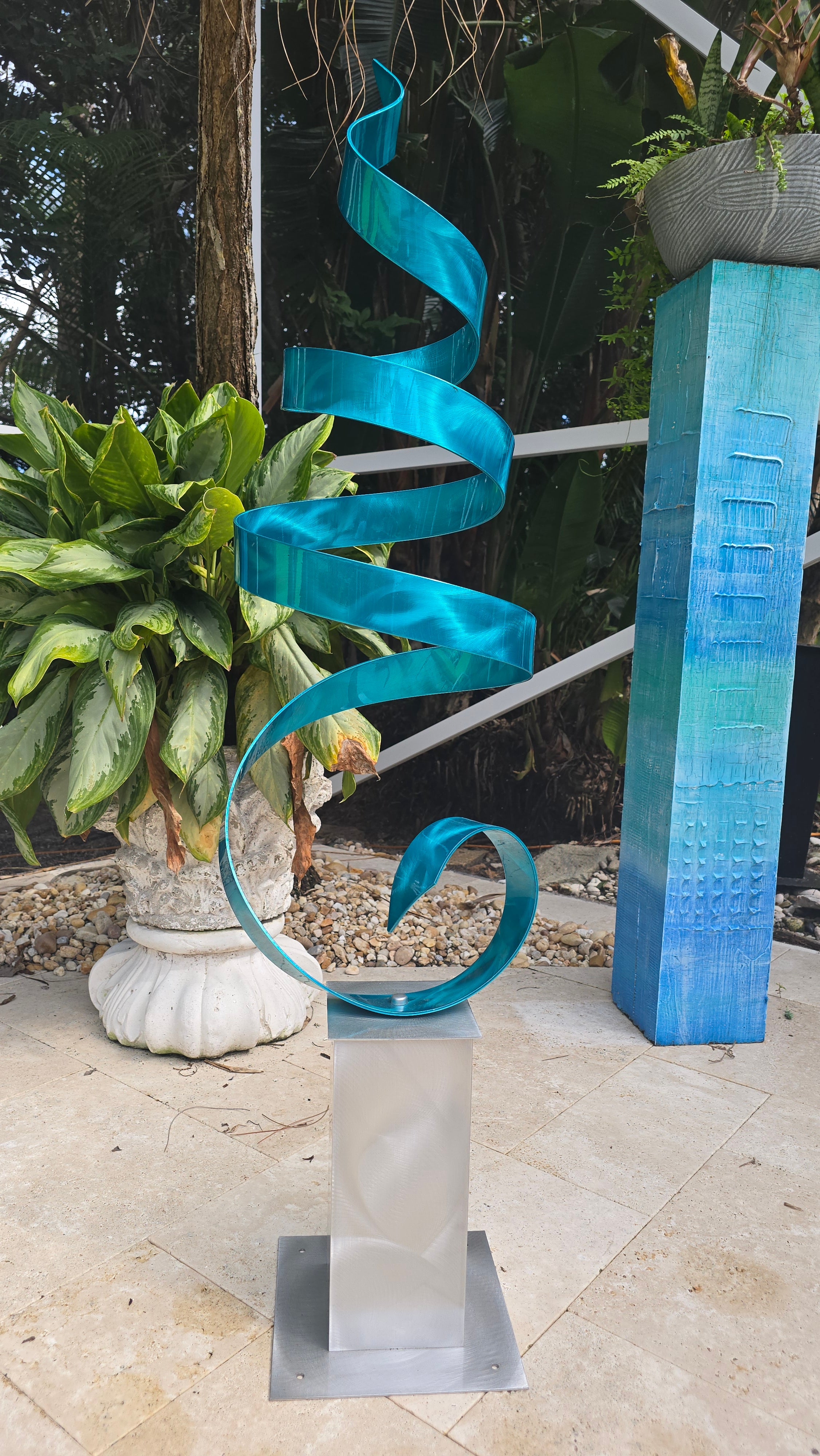 Azure Ascension - Turquoise Metal Spiral Sculpture