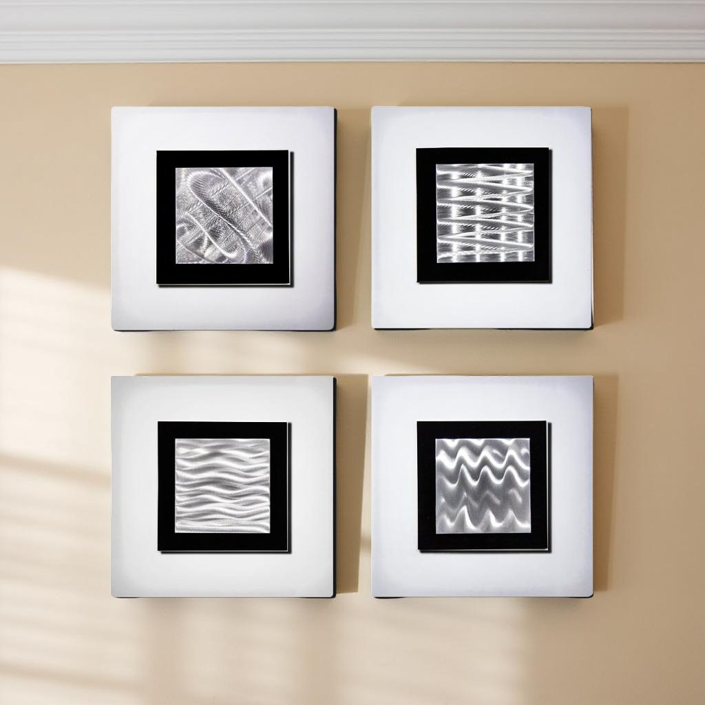 Platinum Whispers - 4-Piece Metal Wall Art Set 12"x12"
