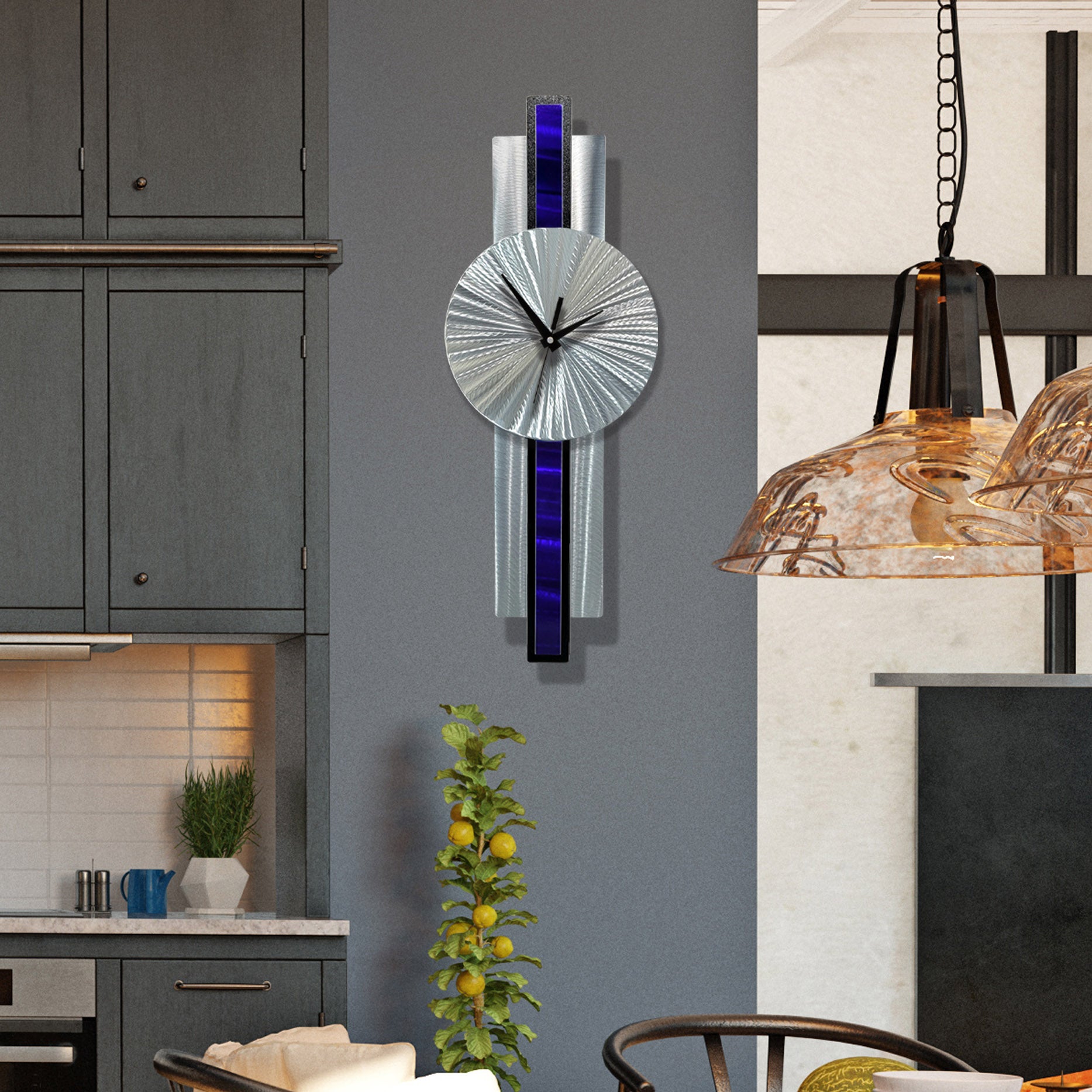 Infinite Orbit Clock Silver & Royal Blue