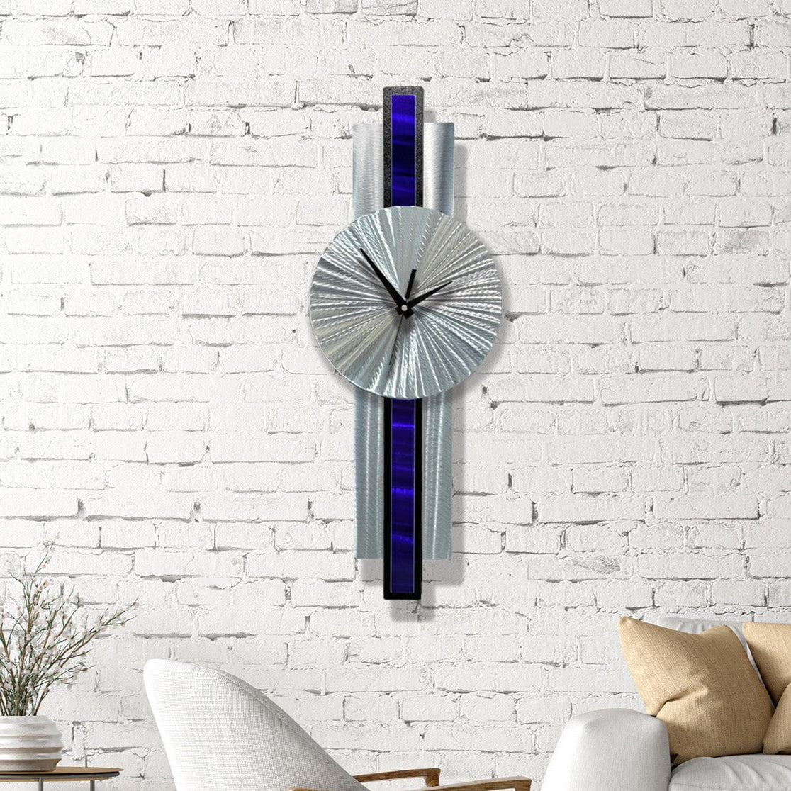 Infinite Orbit Clock Silver & Royal Blue