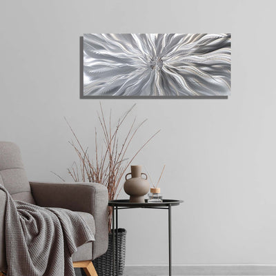Silver Abstract Metal Wall Art by Jon Allen 34" x 14" - Radiance