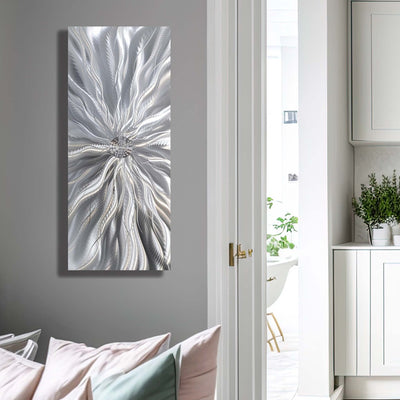 Silver Abstract Metal Wall Art by Jon Allen 34" x 14" - Radiance