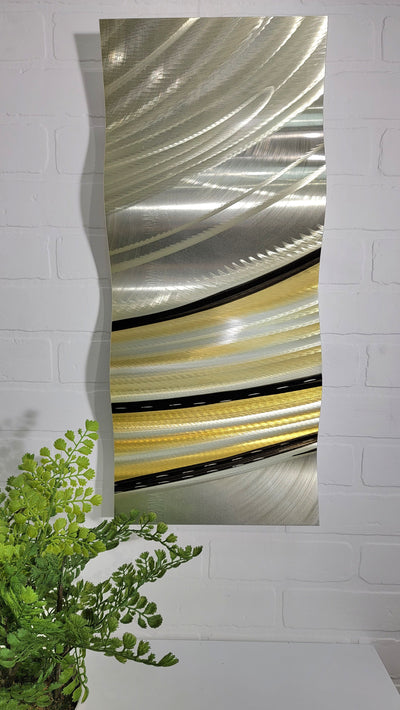 Only 1! Gold & Black Abstract Metal Wall Art by Jon Allen 23" x 10" - W19