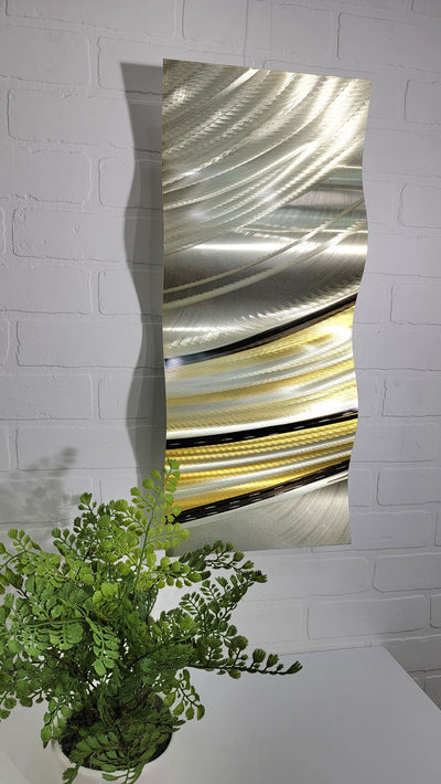 Only 1! Gold & Black Abstract Metal Wall Art by Jon Allen 23" x 10" - W19