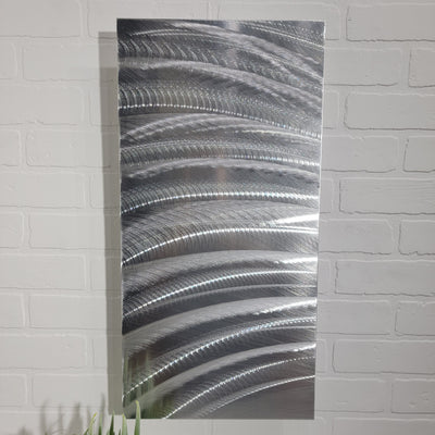 Only 1! Stunning Silver Abstract Metal Wall Art Accent by Jon Allen 12" x 24" - P149