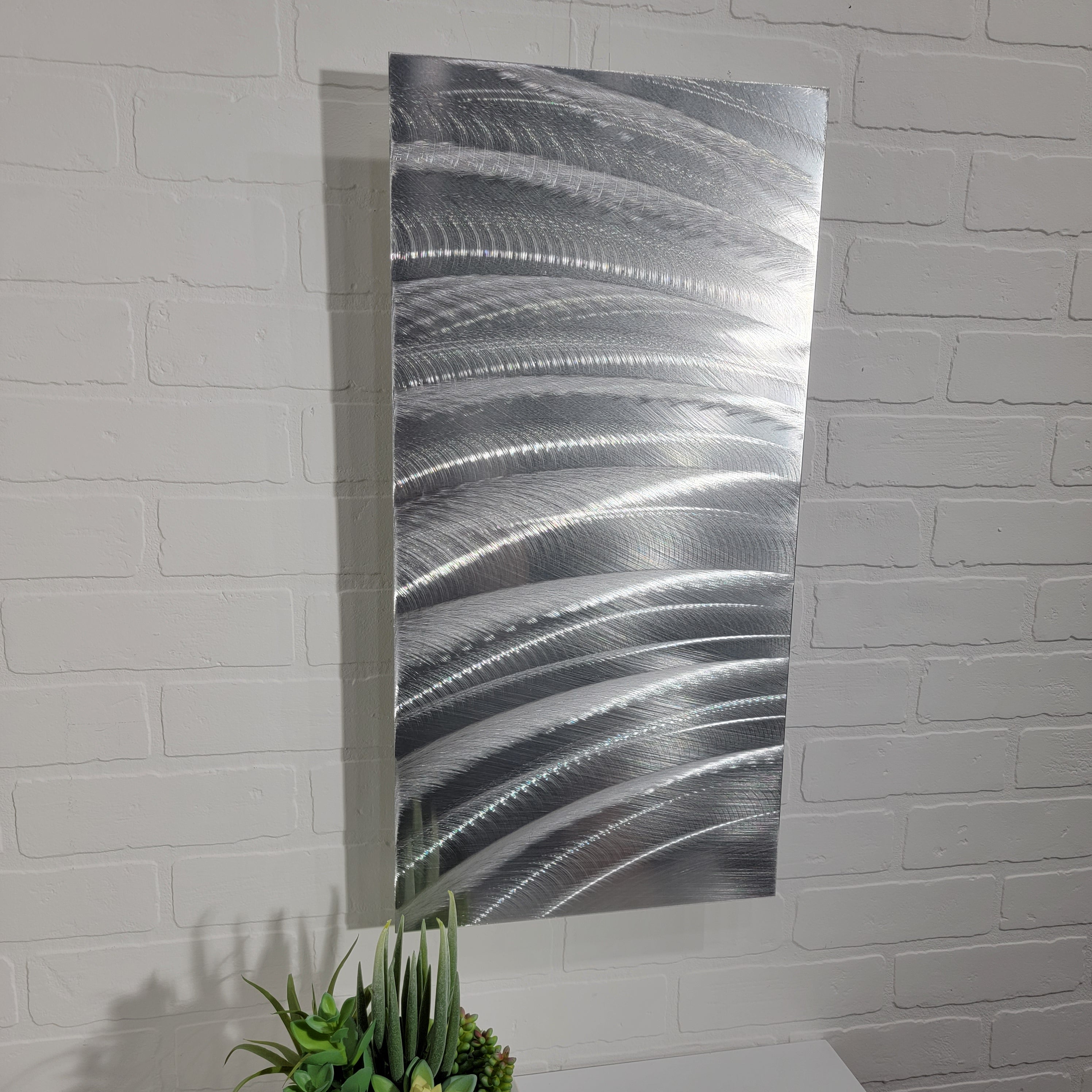 Only 1! Stunning Silver Abstract Metal Wall Art Accent by Jon Allen 12" x 24" - P149  *20% off*