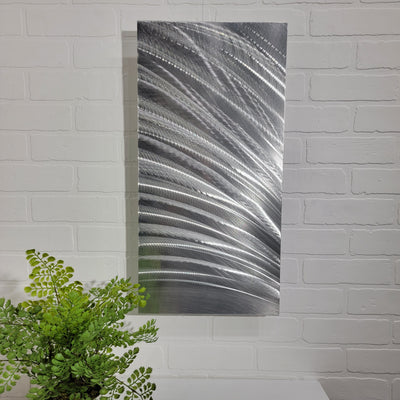 Only 1! Striking Silver Abstract Metal Wall Art Accent by Jon Allen 12" x 24" - P150