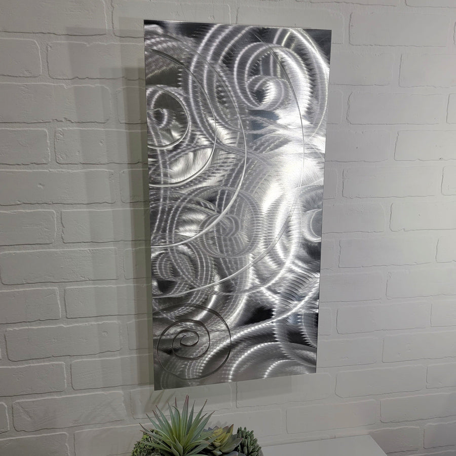 Only 1! Silver Abstract Metal Wall Art Accent by Jon Allen 12" x 24" - P405