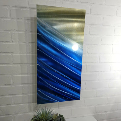 Only 1! Blue Overcast Abstract Metal Wall Art by Jon Allen 12" x 24" - P407