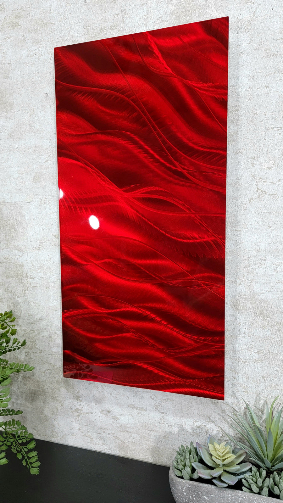 Only 1! Red Abstract Metal Wall Art by Jon Allen 24" x 12" -P498