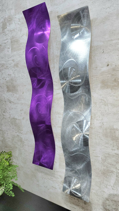 Only 1! Set of two, Purple and Silver Abstract Wave Wall Sculptures - WAV 39 - 40