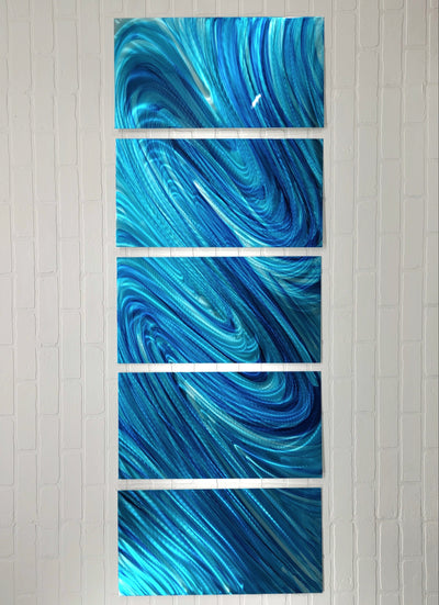 Only 1! Aqua Hypnotic Sand Set of Five Panels Abstract Metal Art by Jon Allen - BMS2