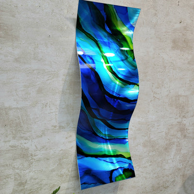 One of a Kind! Multicolored "Lazy Daze" Abstract Metal Wall Art Wave Sculpture - Home Decor Wave 8" x 22"- Gem W5