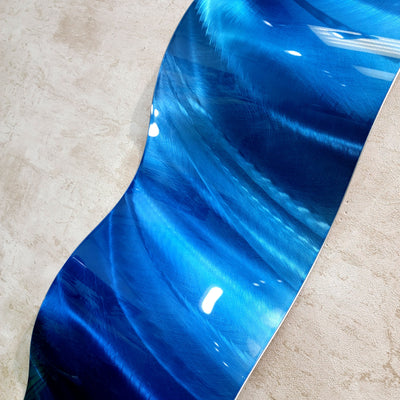 One of a Kind! Blue "Sea of Hearts" Abstract Metal Wall Art Wave Sculpture - Home Decor Wave 9.5" x 31"- Gem W8