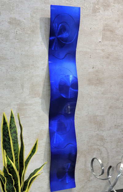 One of a Kind! Bently Blue Abstract Metal Wall Art Wave Sculpture - Home Decor Wave 6" x 39"- Gem W9