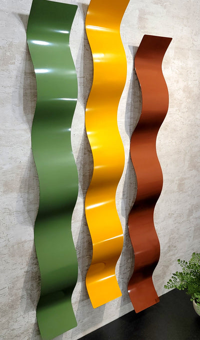 One of a Kind! Set of Three Wave Abstract Metal Wall Art Wave Sculptures - Home Decor Set of 3  Each Wave 6" x 46"- Gem W13