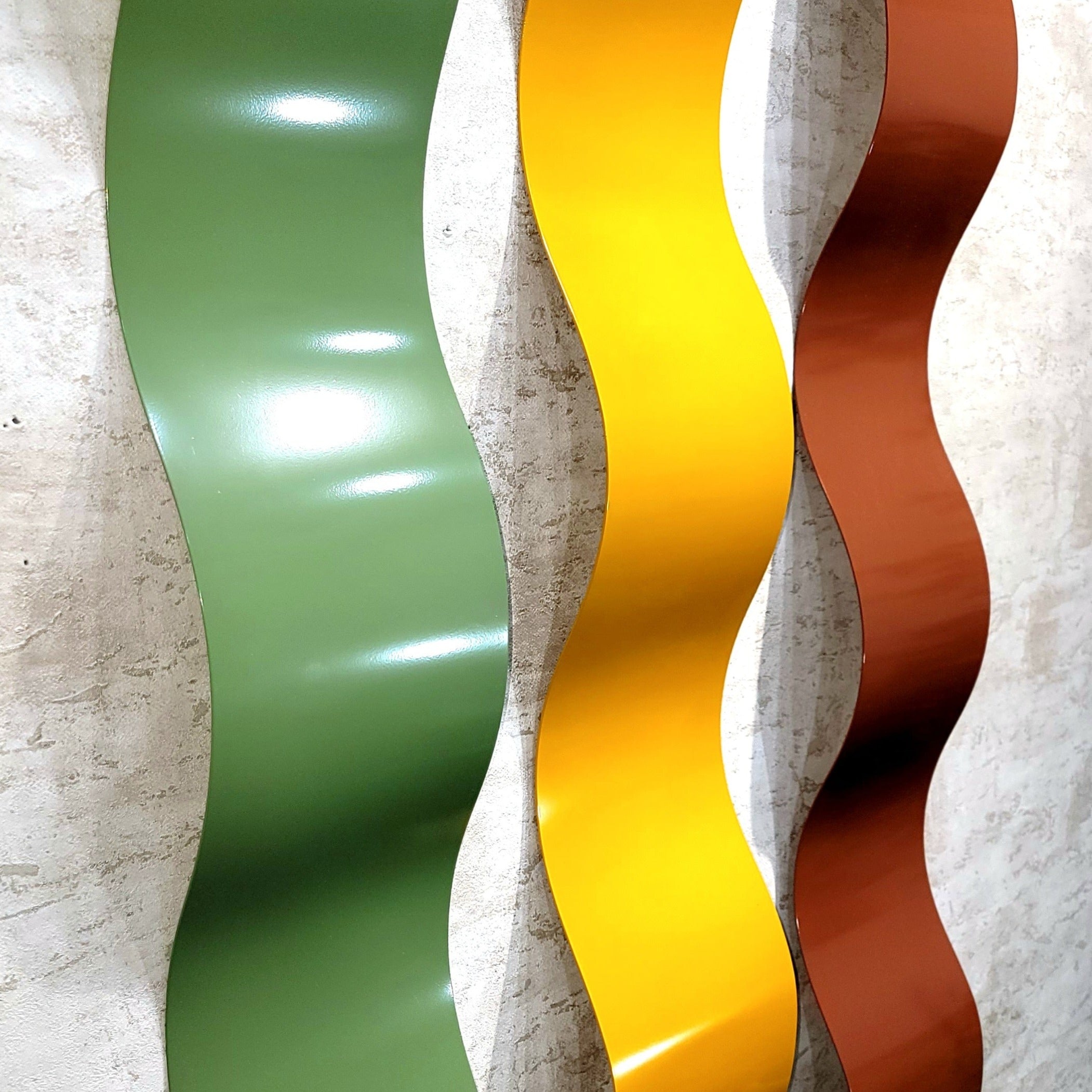 One of a Kind! Set of Three Wave Abstract Metal Wall Art Wave Sculptures - Home Decor Set of 3  Each Wave 6" x 46"- Gem W13