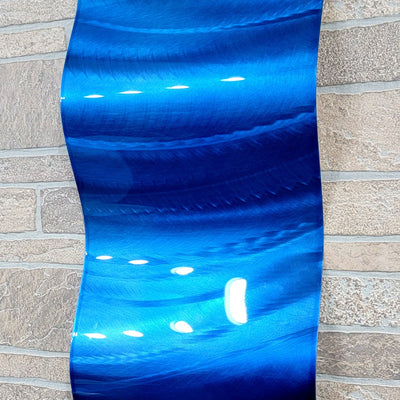 Only One!  Blue "Sea of Dreams" Abstract Metal Wall Art Wave Sculpture - Home Decor Wave 12" x 35"- Gem W16