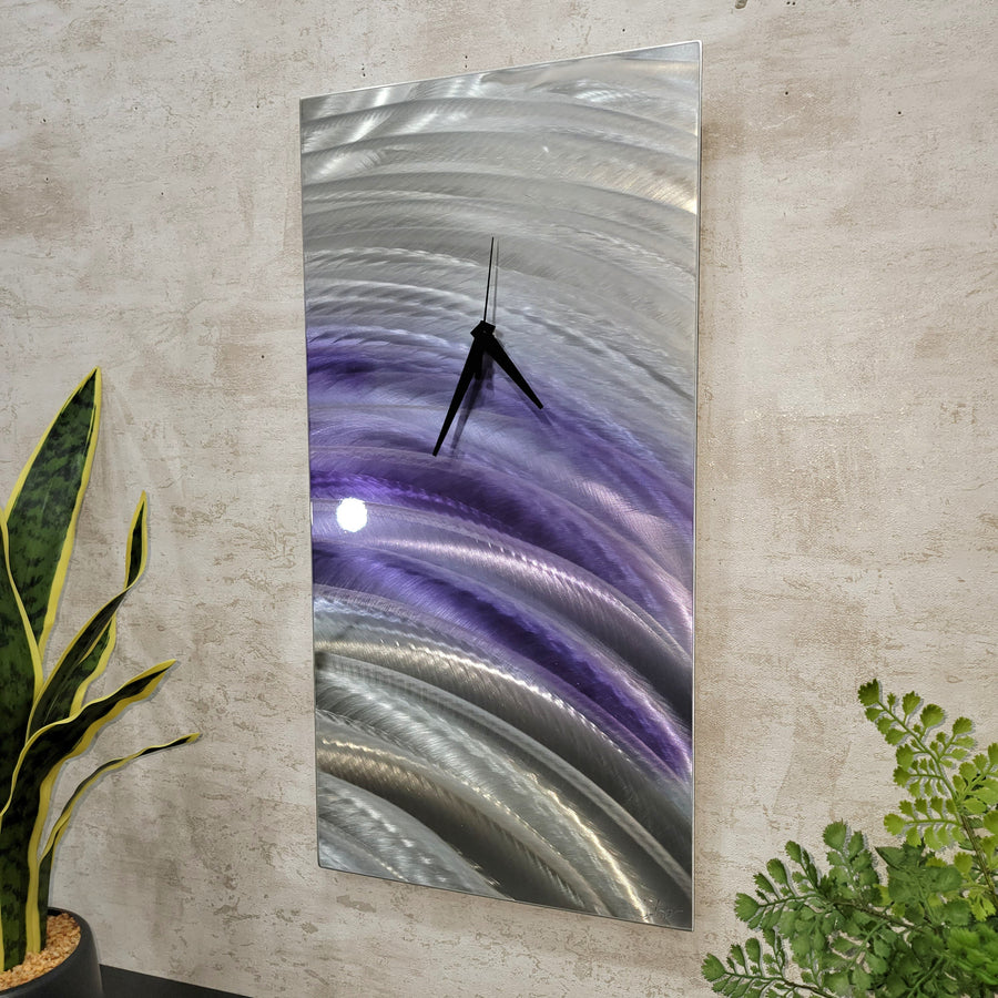 Unique Silver and Purple Metal Wall Art Clock - CZ24