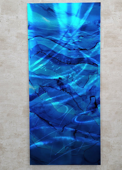 Unique "Vibrations in Blue Color" Abstract Painting  36"x 16" x 2"  Metal  Art by Jon Allen - GEM P43