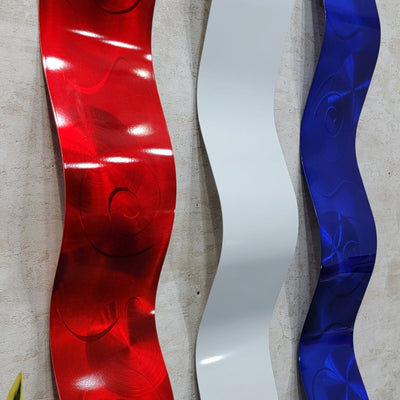 Only One!  Red, White and Blue Abstract Painting Set of 3  Each Panel 48" X 6"  Metal  Art by Jon Allen - RED WHITE BLUE
