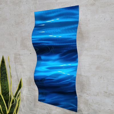 Only One Blue Abstract Painting  23" x 10"  Metal  Art by Jon Allen - WAV BLUE 3
