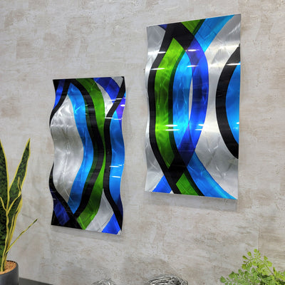 Only One!  Multicolor Abstract Painting Set of 2  Each Panel 23" X 12"  Metal  Art by Jon Allen - WAV 207
