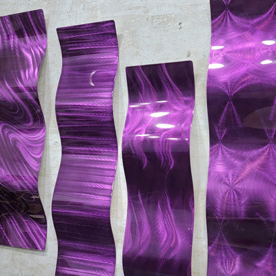Only One!  Purple Abstract Painting Set of 4 Each Panel 23" X 6"  Metal  Art by Jon Allen - WAV 218