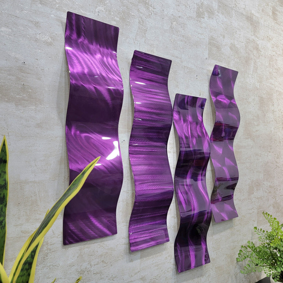 Only One!  Purple Abstract Painting Set of 4 Each Panel 23" X 6"  Metal  Art by Jon Allen - WAV 218