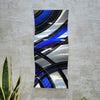 Only One! Silver, Blue and Black Abstract Painting  23" x 10"  Metal  Art by Jon Allen - WAV 225