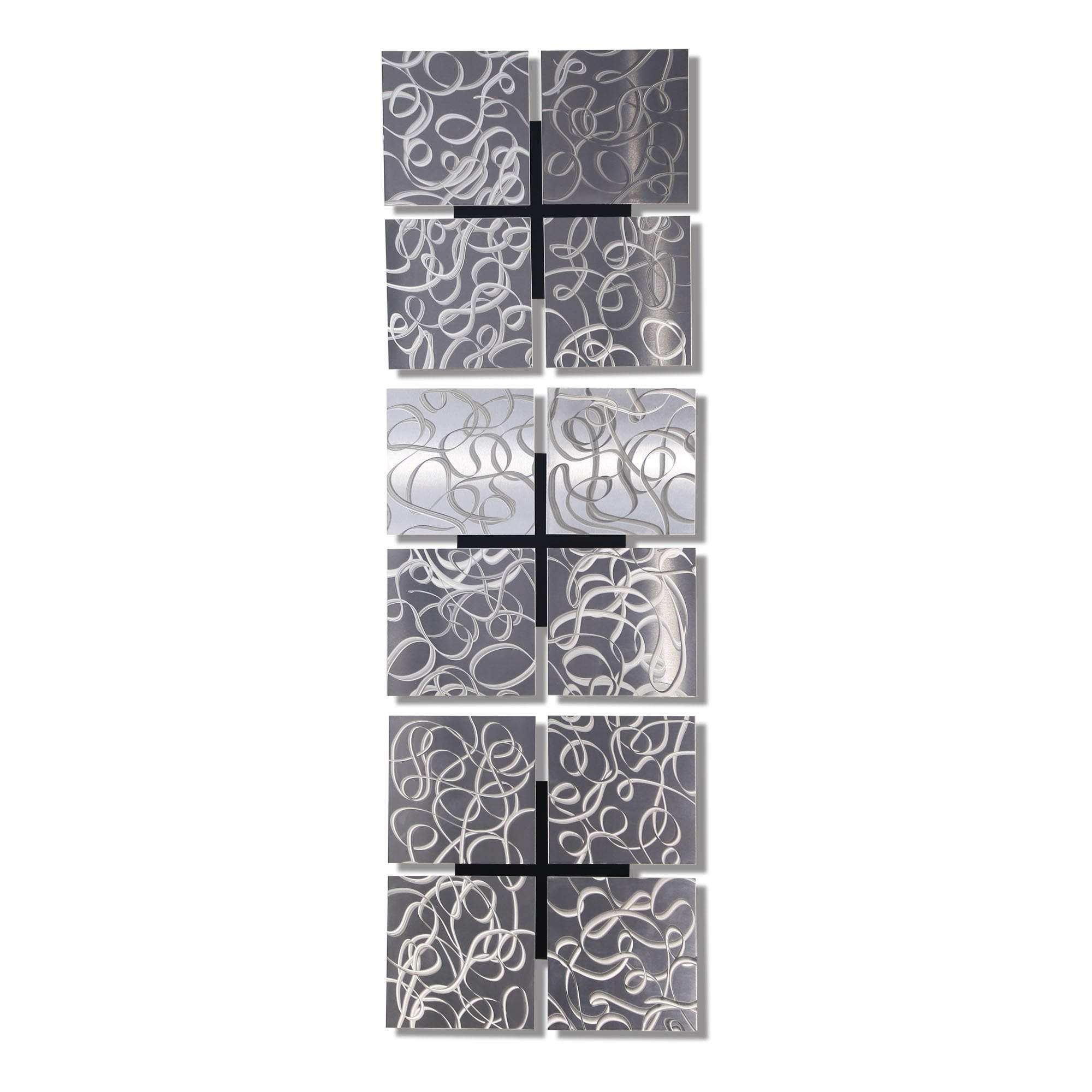 three silver metal accents vertically stacked