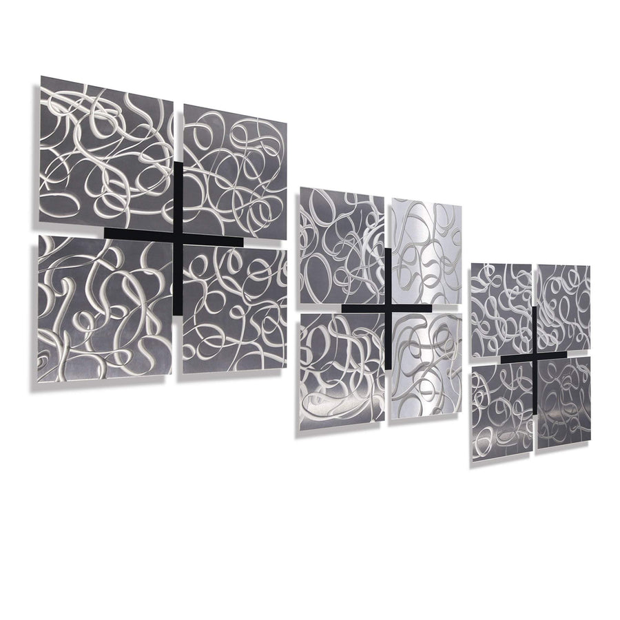 Left angle of silver and black metal wall accent by jon allen