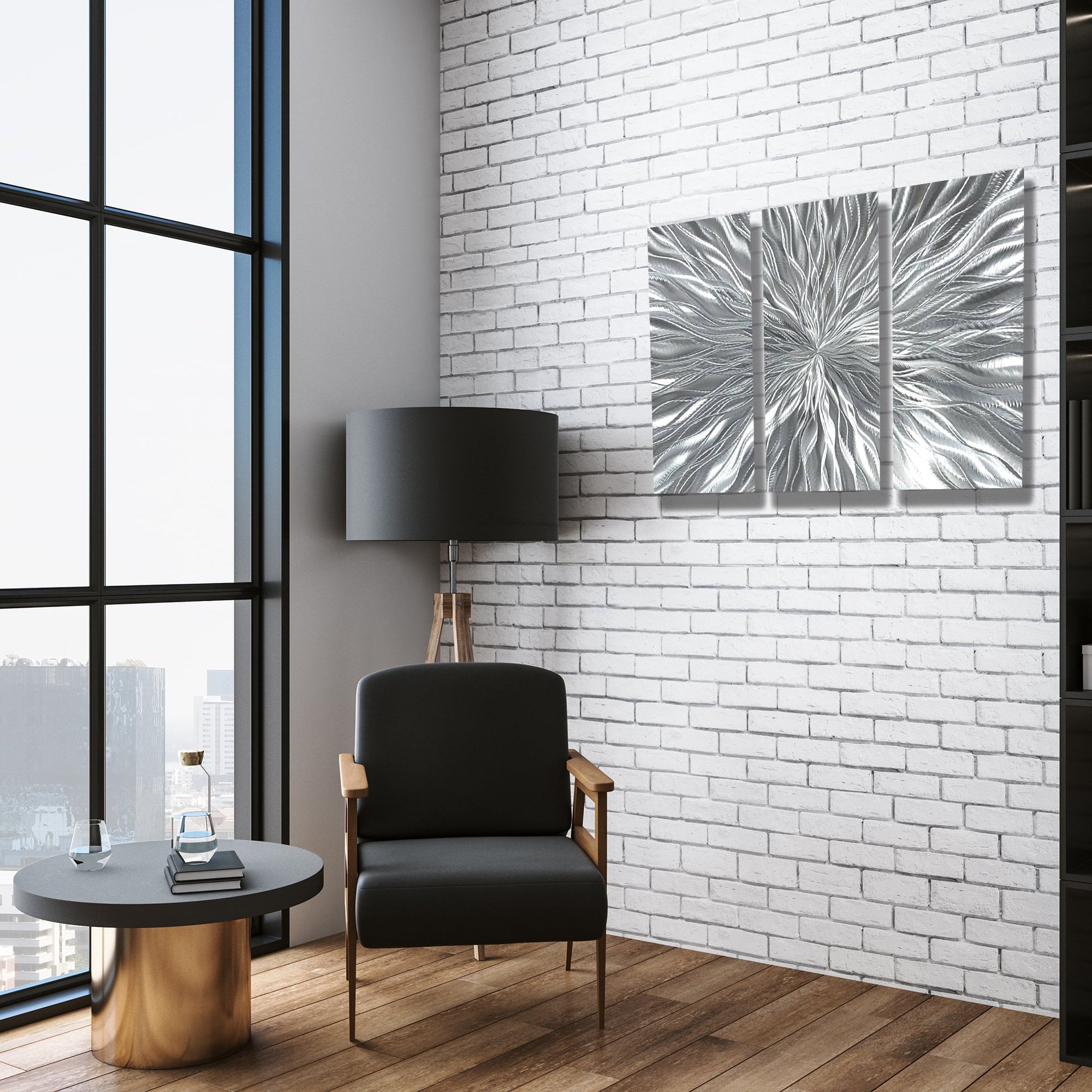 Silver Modern Abstract Metal Wall Art Panels by Jon Allen - Vortex 