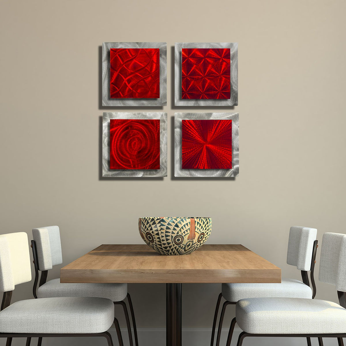 Red & Silver Abstract Metal Wall Art Accents by Jon Allen12" x 12" 4