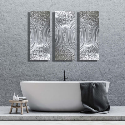 Silver Abstract Metal Wall Art by Jon Allen 34" x 14" - Fractal Illusion