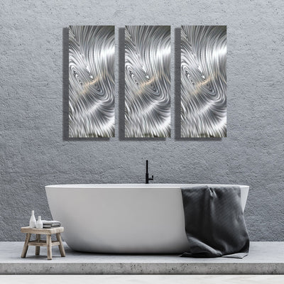 Silver Abstract Metal Wall Art by Jon Allen 34" x 14" - Vibrant Rhythm