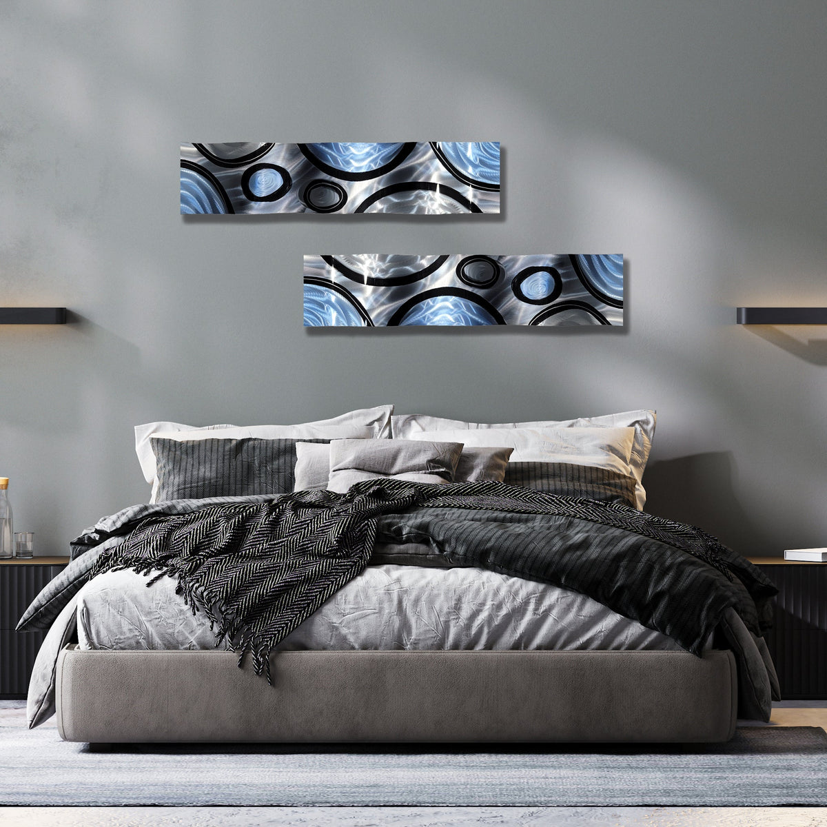 Silver Blue & Black Metal Wall Accent Sculpture by Jon Allen 46